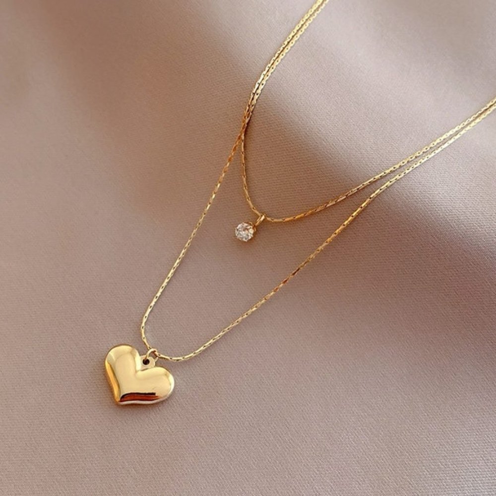 Stainless Steel Gold Color Choker Necklace For Women Love Heart Pendant Necklace
